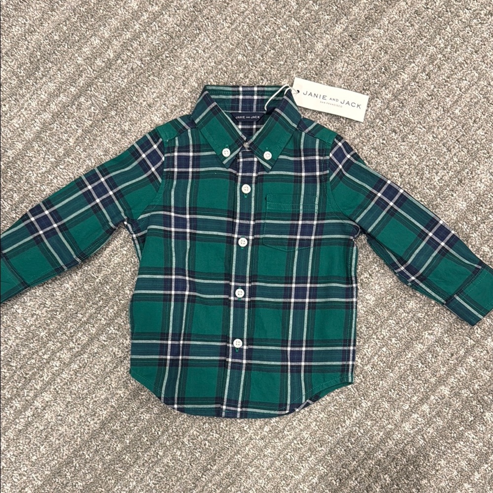 Janie and Jack Green and Blue Plaid Button Down Shirt